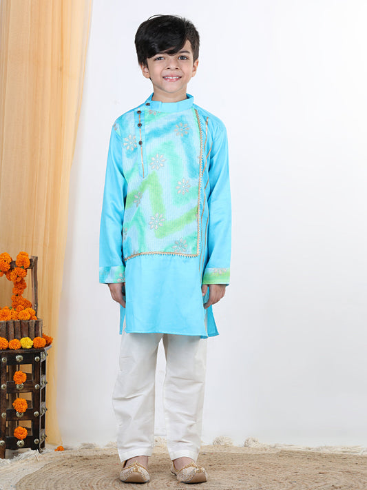 Light Blue Floral Foil Lace Work Kurta Set
