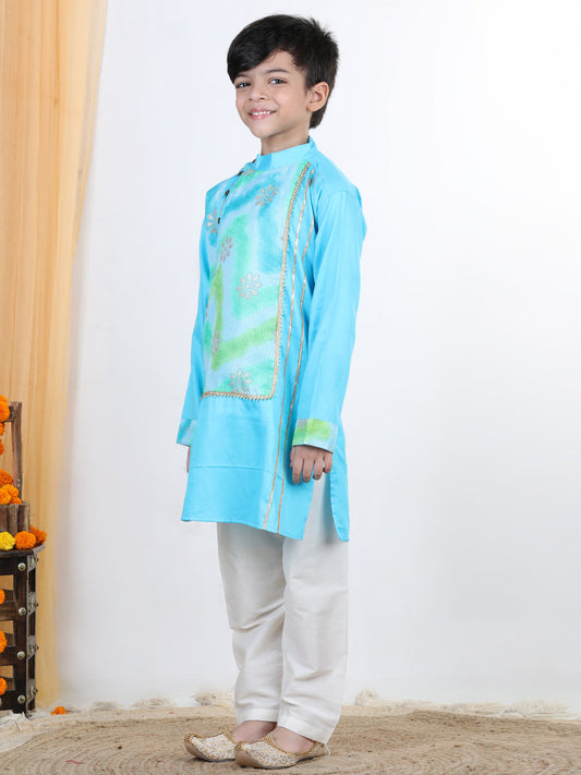 Light Blue Floral Foil Lace Work Kurta Set
