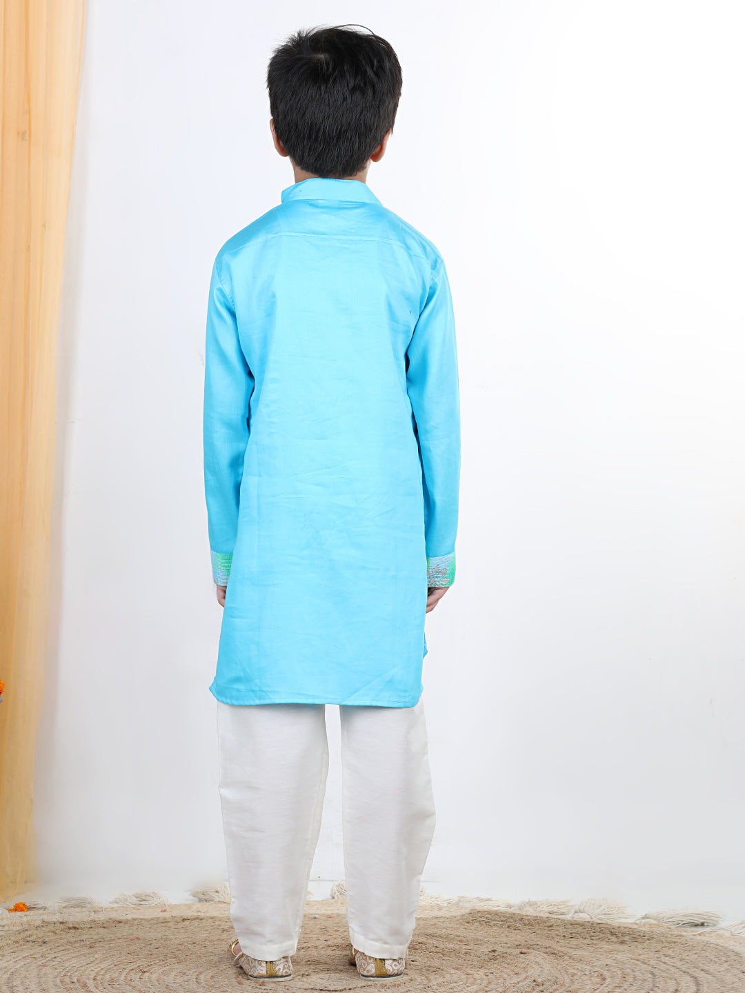 Light Blue Floral Foil Lace Work Kurta Set