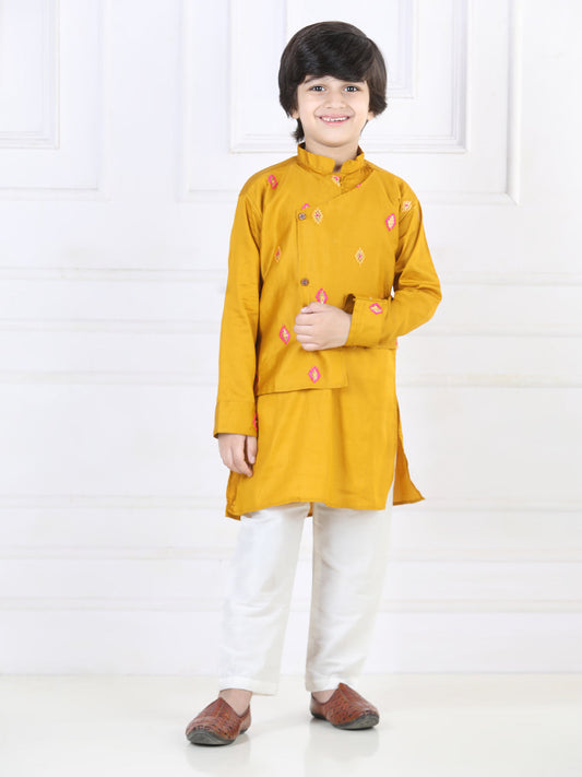 Yellow Kurta with Embroidered attached Jacket Set