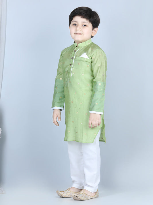 Green Foil Printed Show Pocket Detail Kurta Set