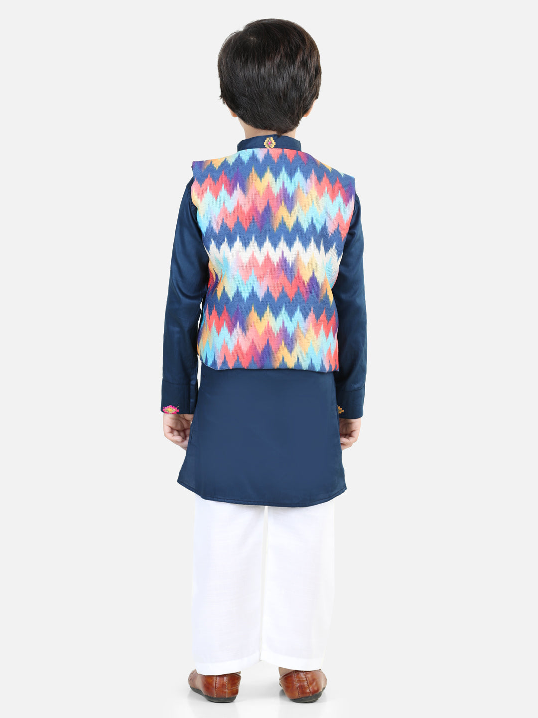 Blue Kurta with zig zag pattern jaquard Jacket Set