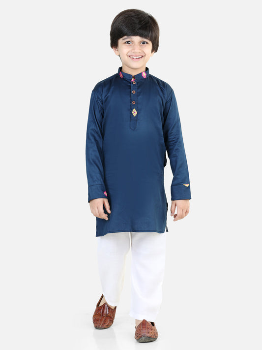 Blue Kurta with zig zag pattern jaquard Jacket Set