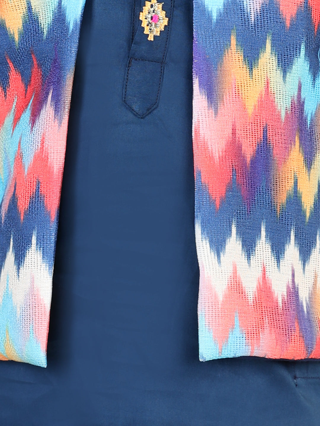 Blue Kurta with zig zag pattern jaquard Jacket Set