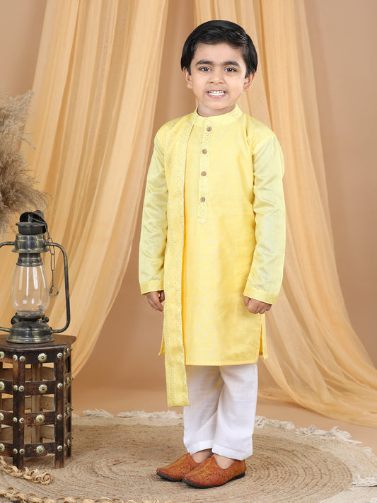 Yellow Embroidered High Kurta Set