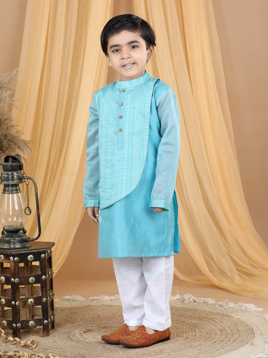 Blue Embroidered Overlap Designed Kurta Set