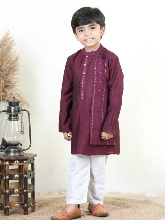 Purple Embroidered jacket style Kurta Set