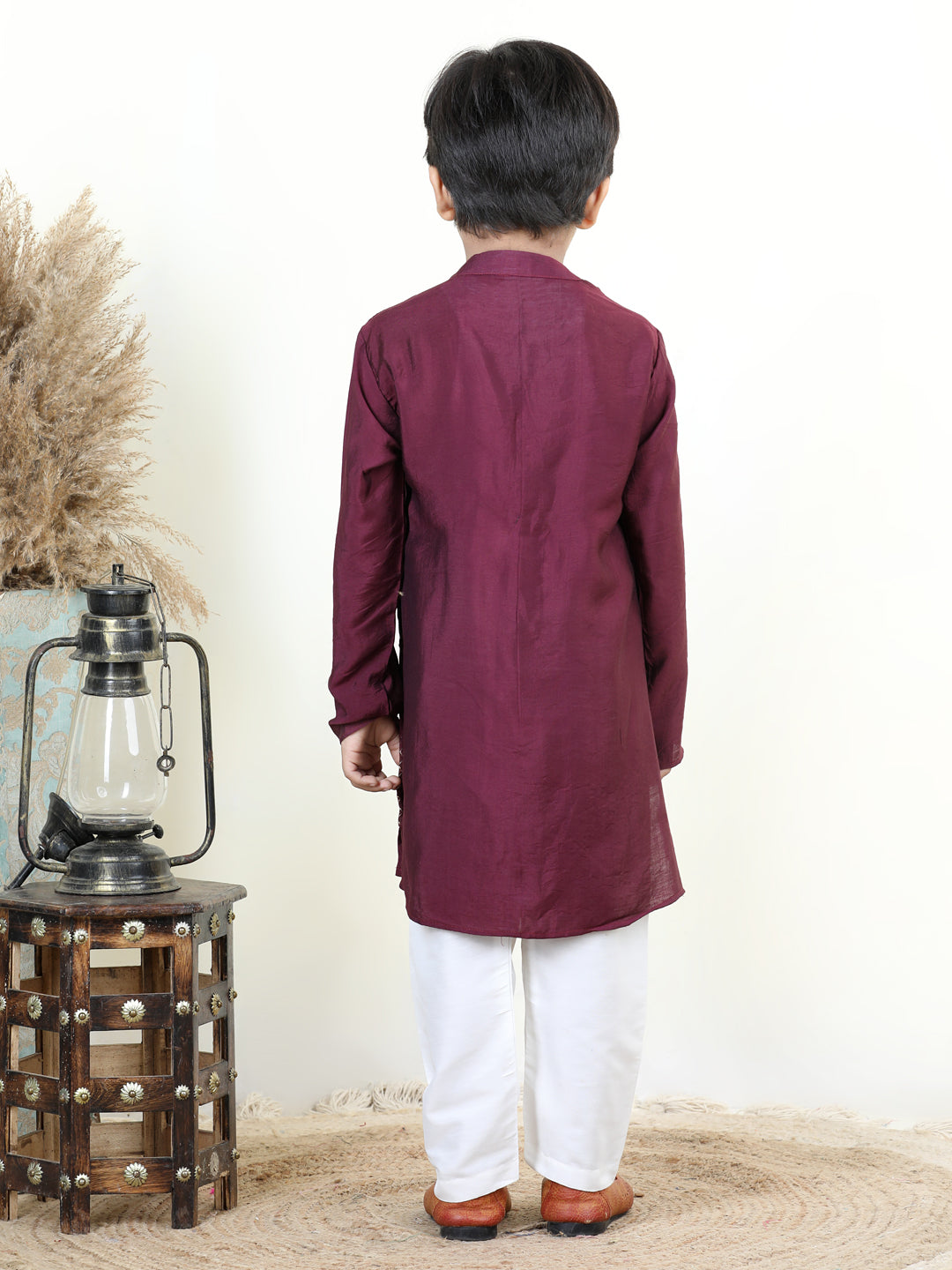 Purple Embroidered jacket style Kurta Set