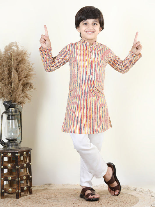 Striped Kurta with Horse Print Jacket Set