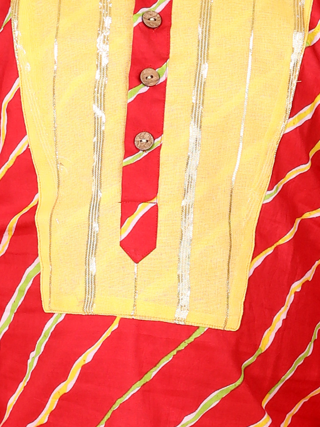 Red Leheriy with Patch detailing Kurta Set