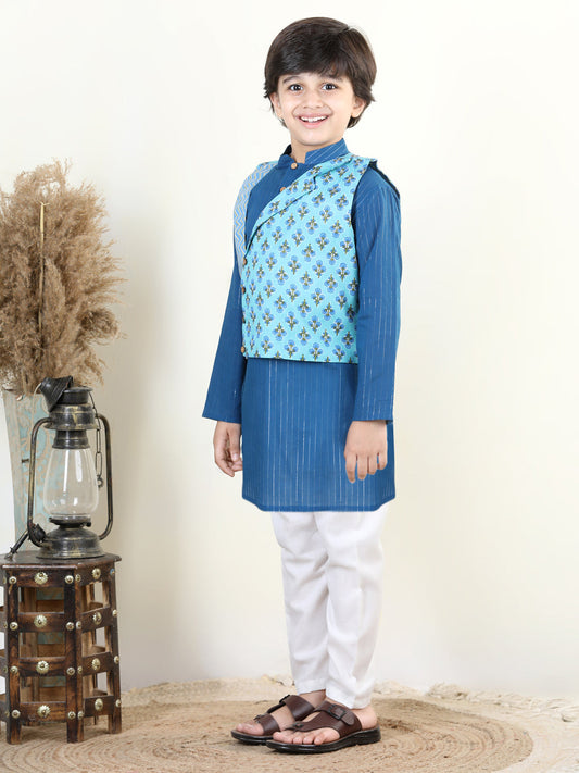 Blue Lurex Kurta with Patola Printed Jacket Set