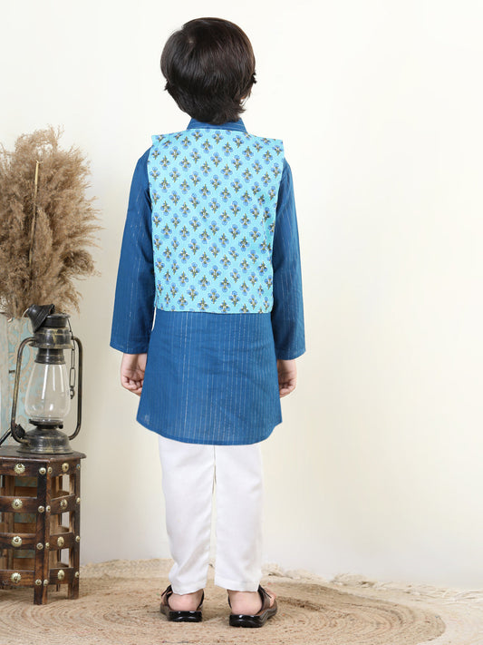 Blue Lurex Kurta with Patola Printed Jacket Set