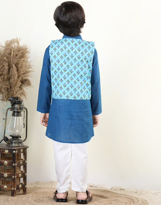 Blue Lurex Kurta with Patola Printed Jacket Set