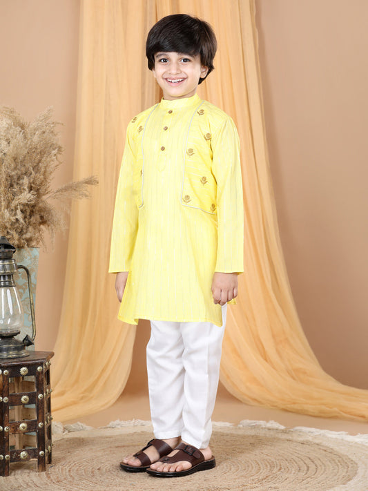 Yellow Embroidered Zari Lurex Kurta Set