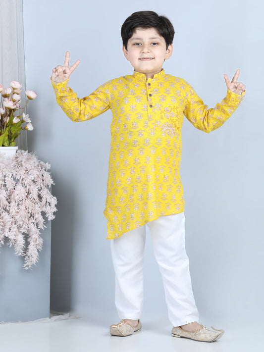 Yellow Floral Printed Kurta Set