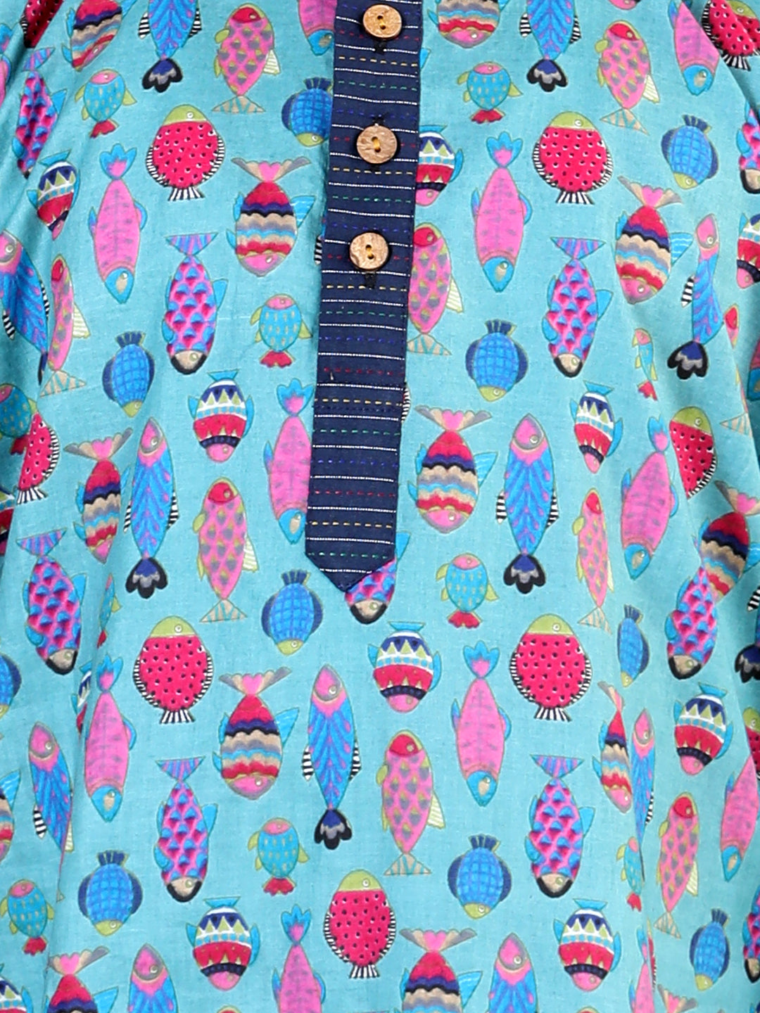 Blue Fish Print Kurta Set