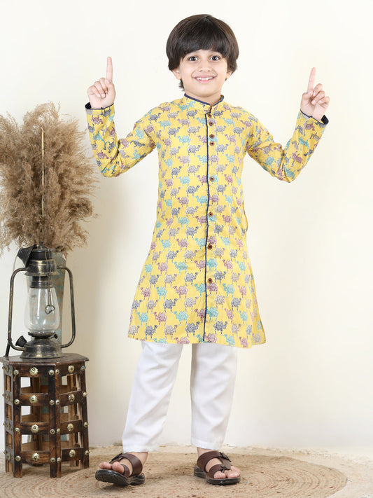 Yellow Camel Print Kurta Set