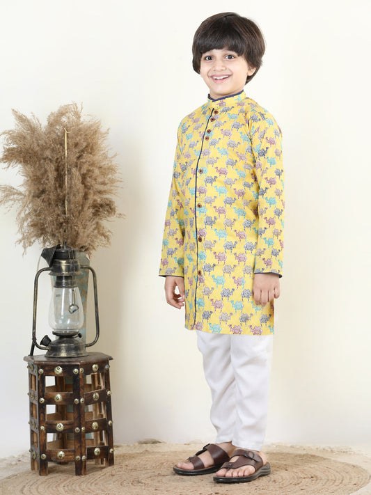 Yellow Camel Print Kurta Set