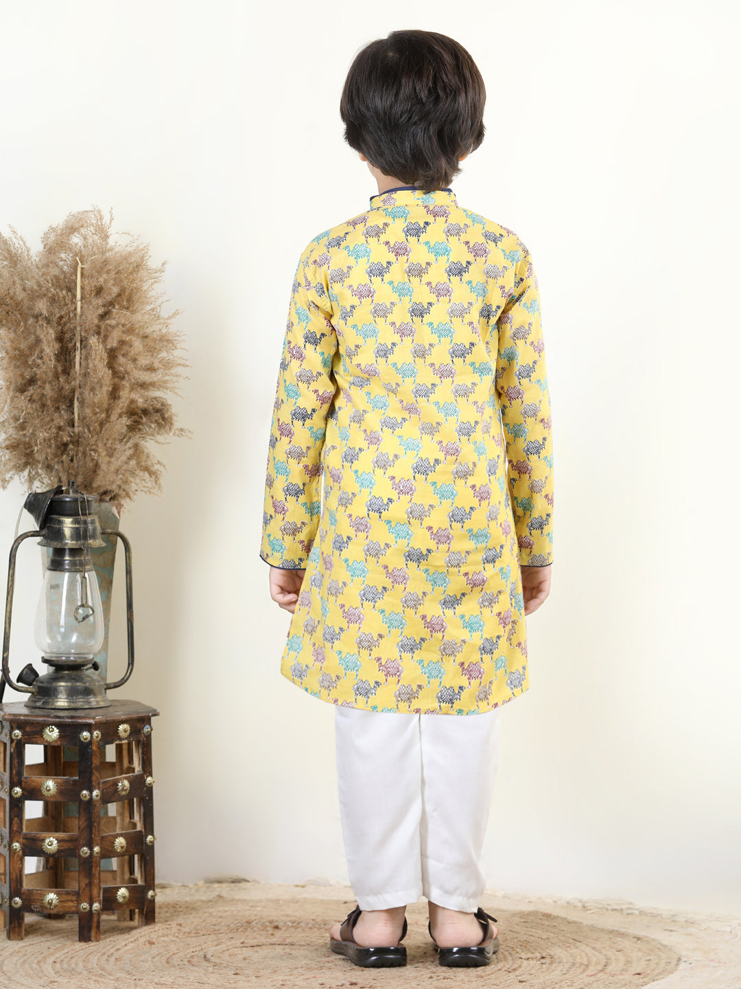 Yellow Camel Print Kurta Set