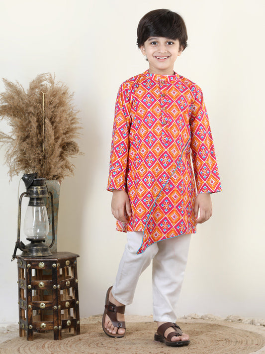 Red Patola Printed Asymmetrical Kurta Set