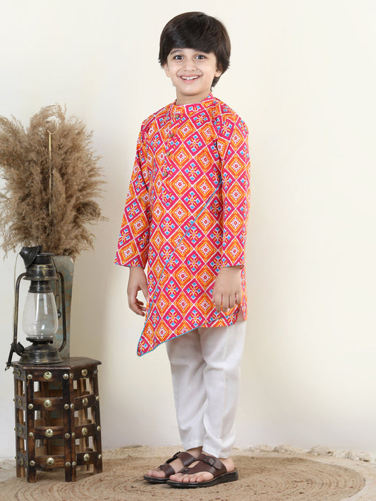 Red Patola Printed Asymmetrical Kurta Set