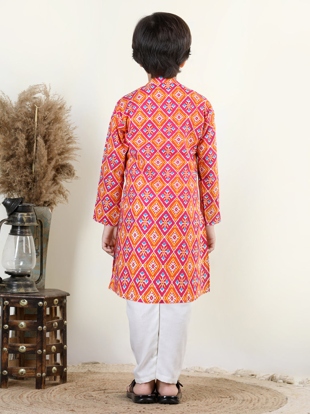 Red Patola Printed Asymmetrical Kurta Set