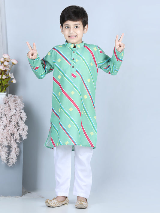 Green Leheriya Kurta Set