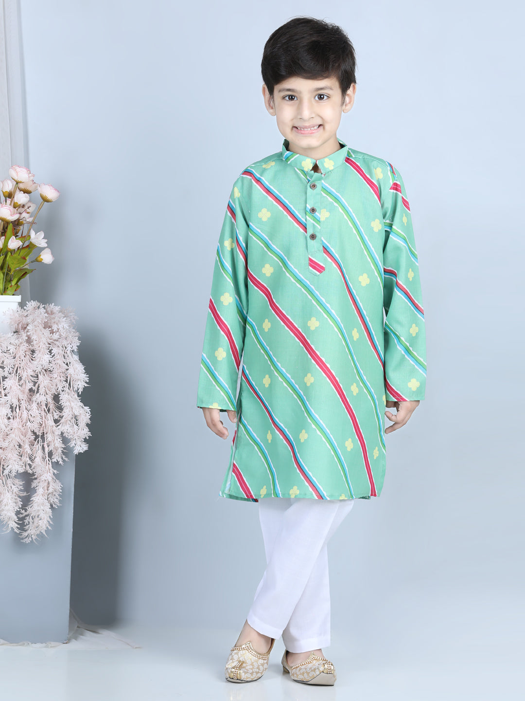 Green Leheriya Kurta Set