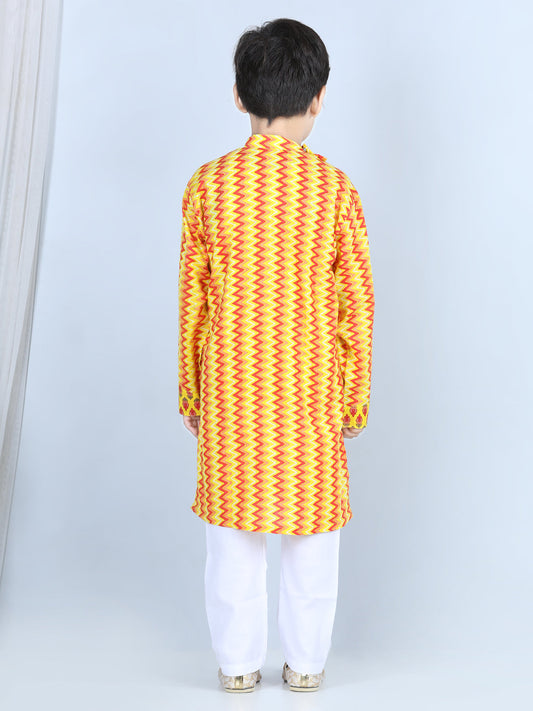 Yellow Floral & Chevron Detailed Kurta Set