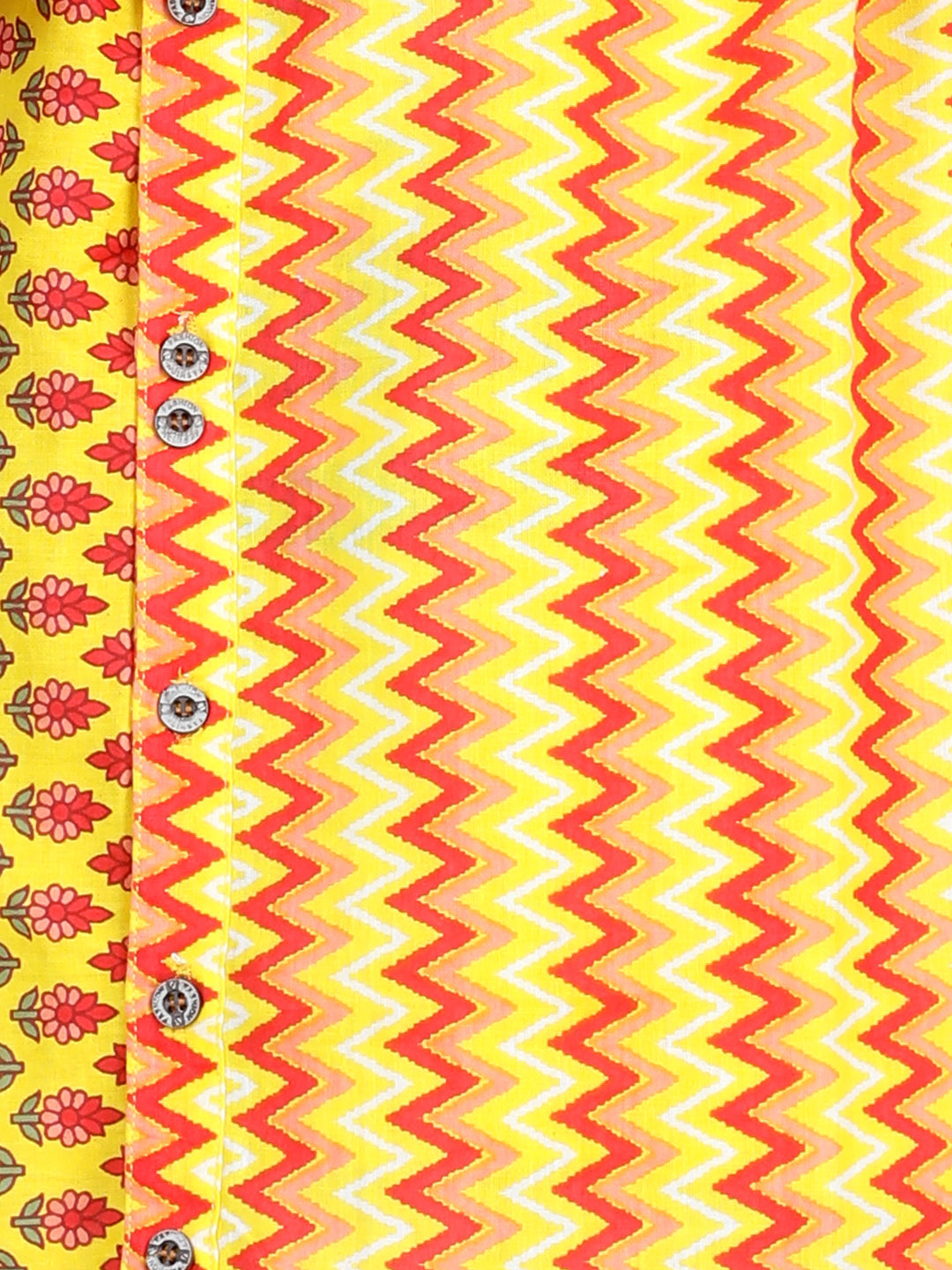 Yellow Floral & Chevron Detailed Kurta Set