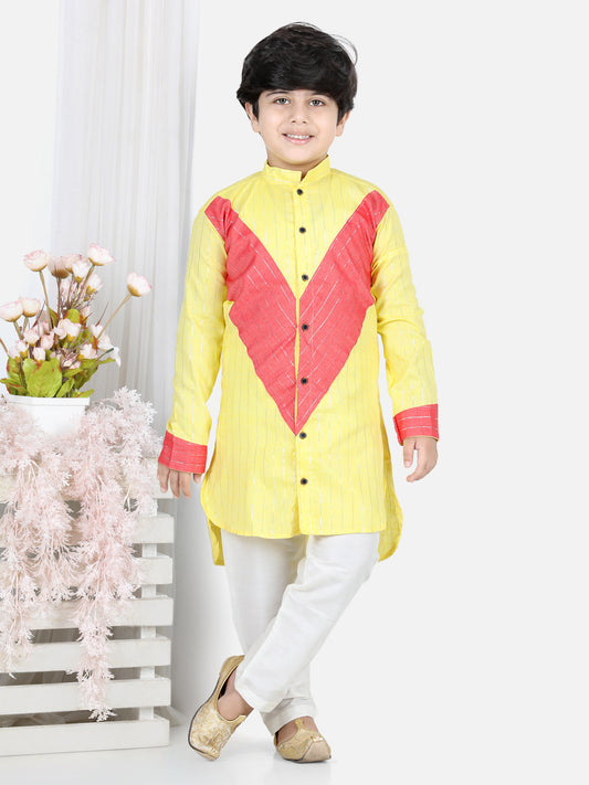 Yellow and Peach Lurex Kurta Set