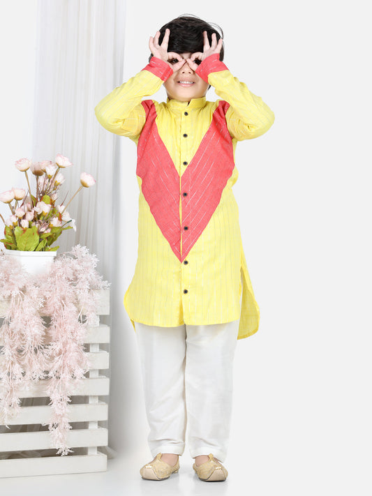 Yellow and Peach Lurex Kurta Set
