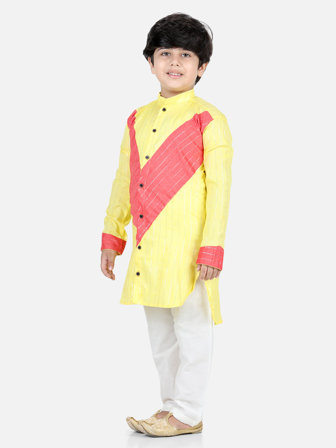 Yellow and Peach Lurex Kurta Set