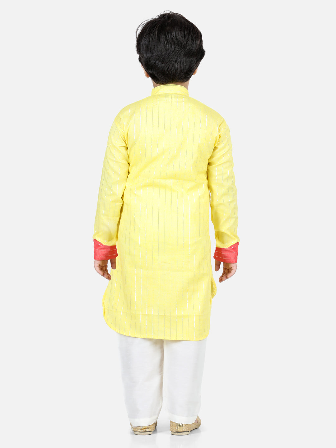 Yellow and Peach Lurex Kurta Set