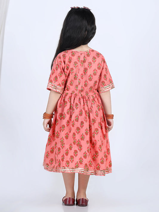 Peach Cotton Printed Dress