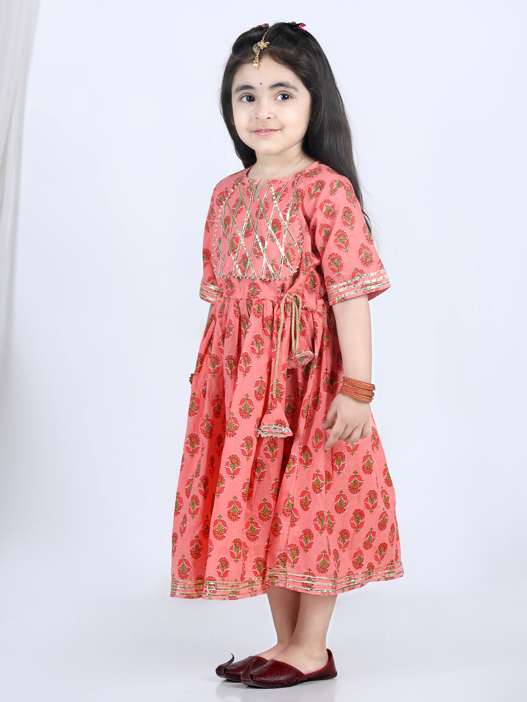 Peach Cotton Printed Dress