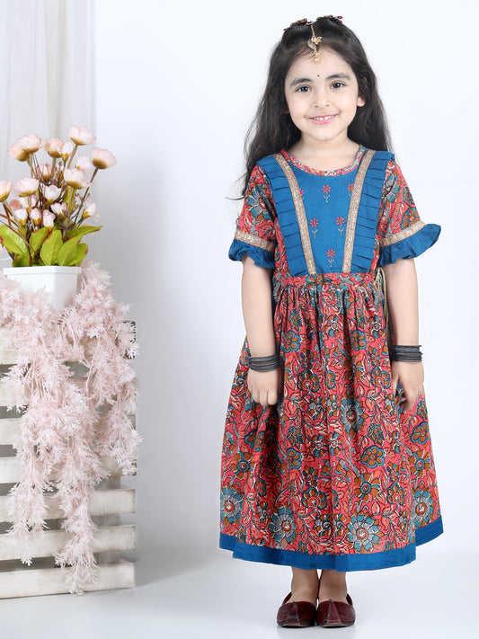 Red Half Sleeves Floral Printed & Embroidered Dress