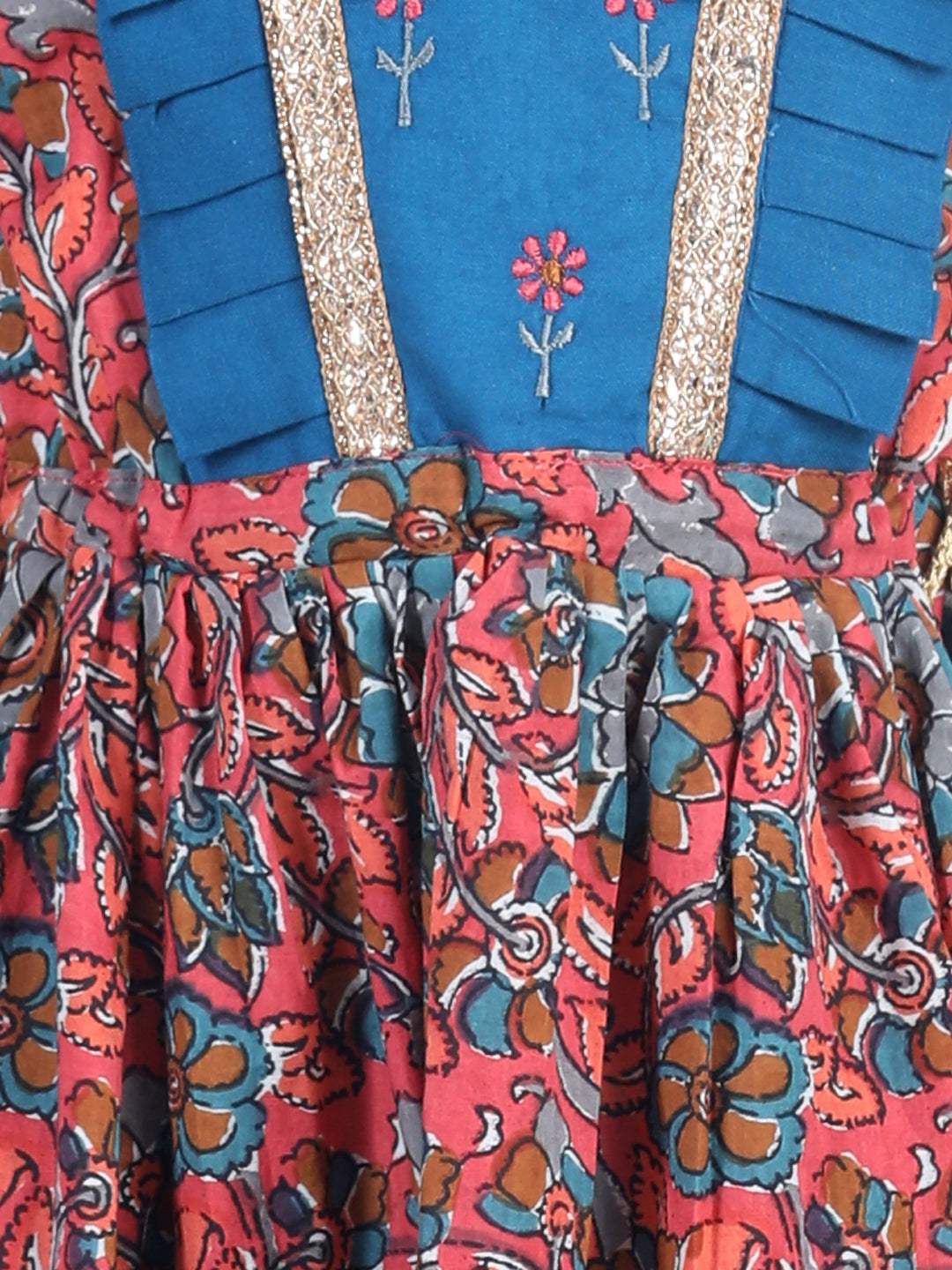 Red Half Sleeves Floral Printed & Embroidered Dress