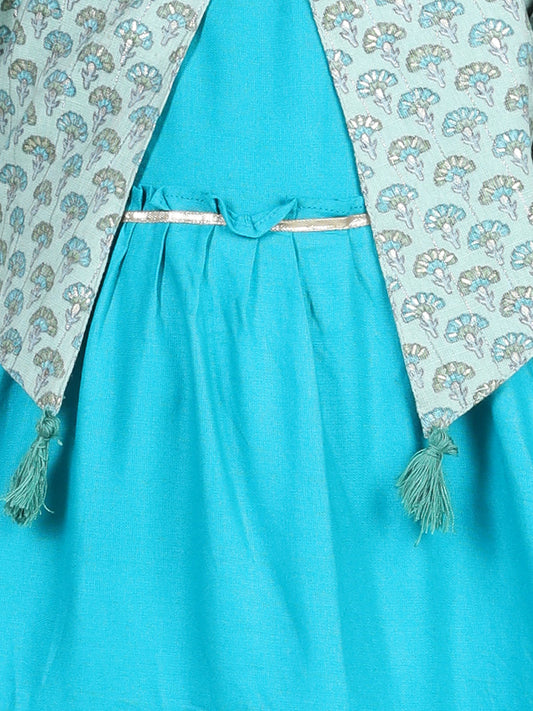 Blue Jacket With Tiered Long Dress