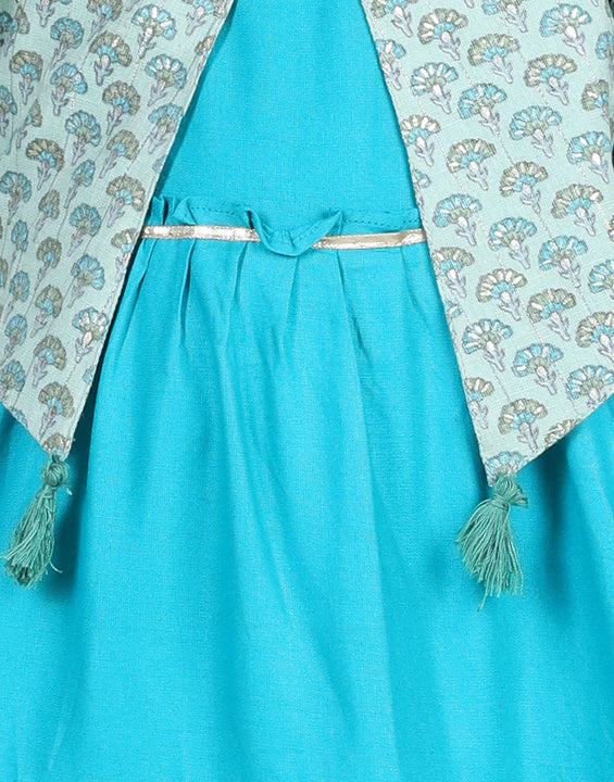 Blue Jacket With Tiered Long Dress