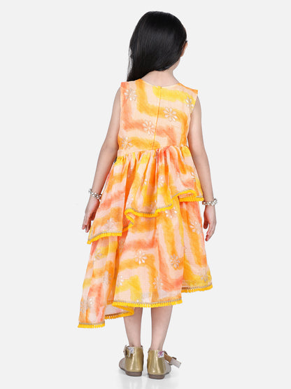 Yellow Foil Printed and Embroidered Dress