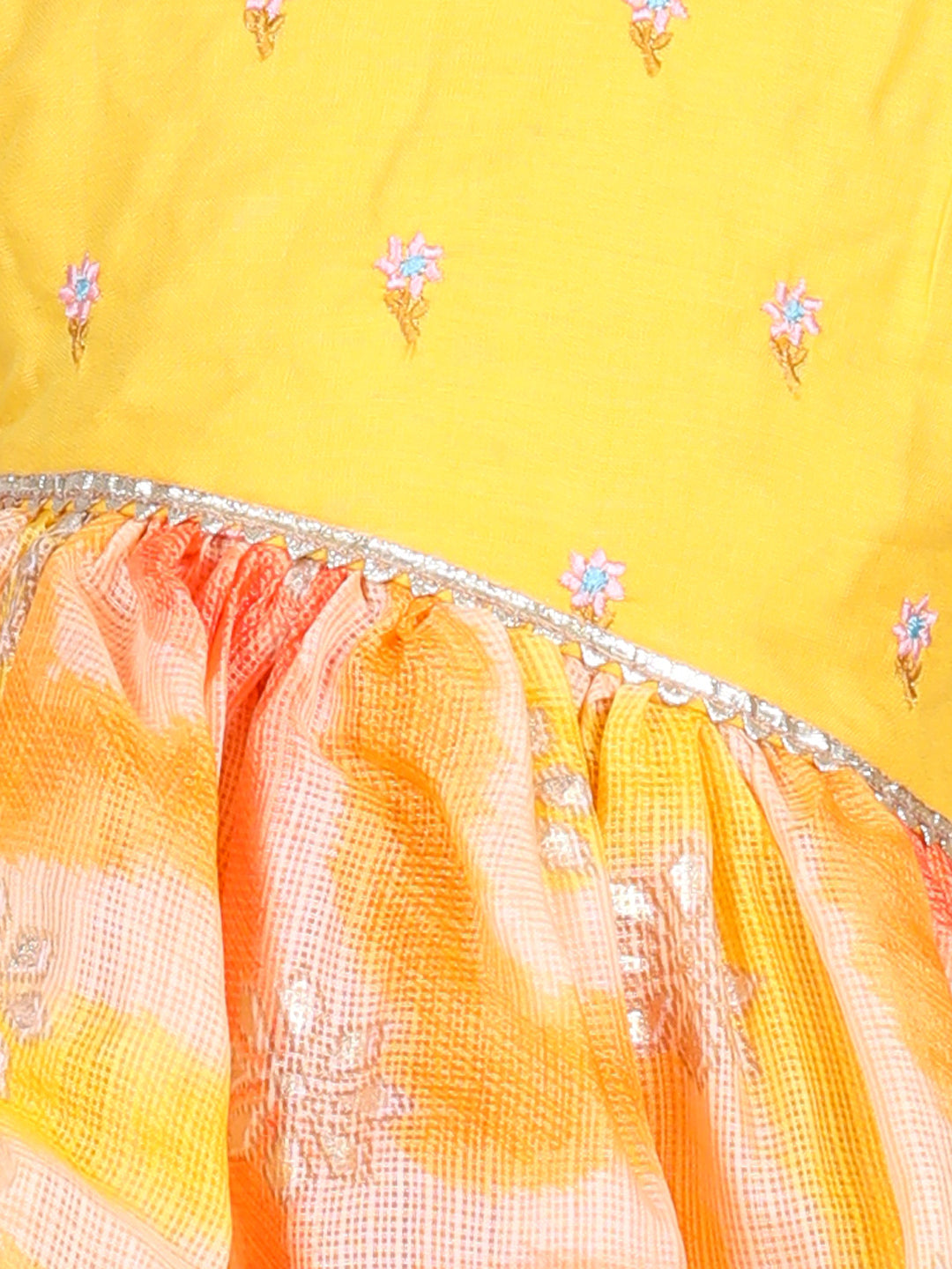 Yellow Foil Printed and Embroidered Dress