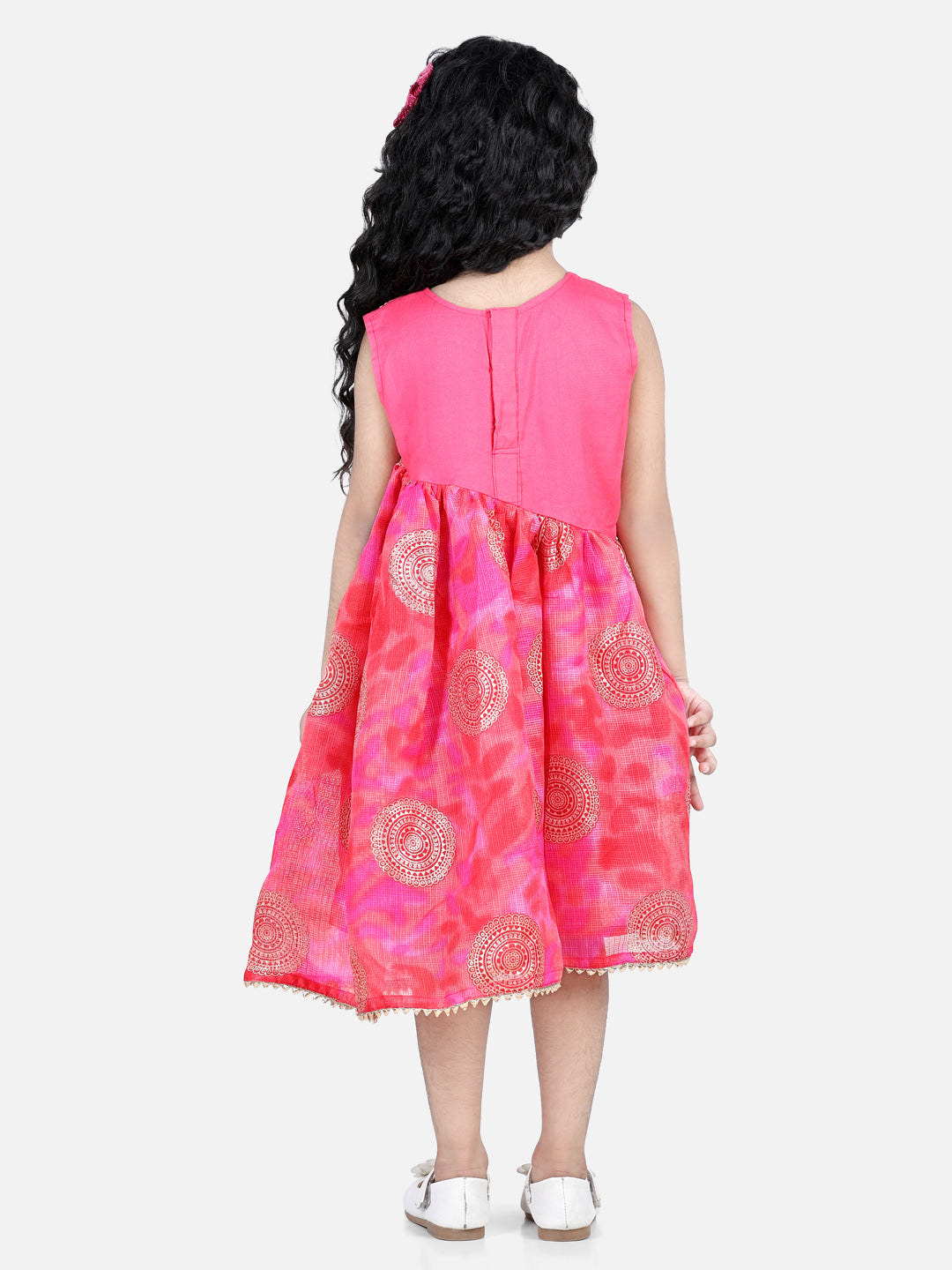 Pink Foil Printed and Embroidered Dress