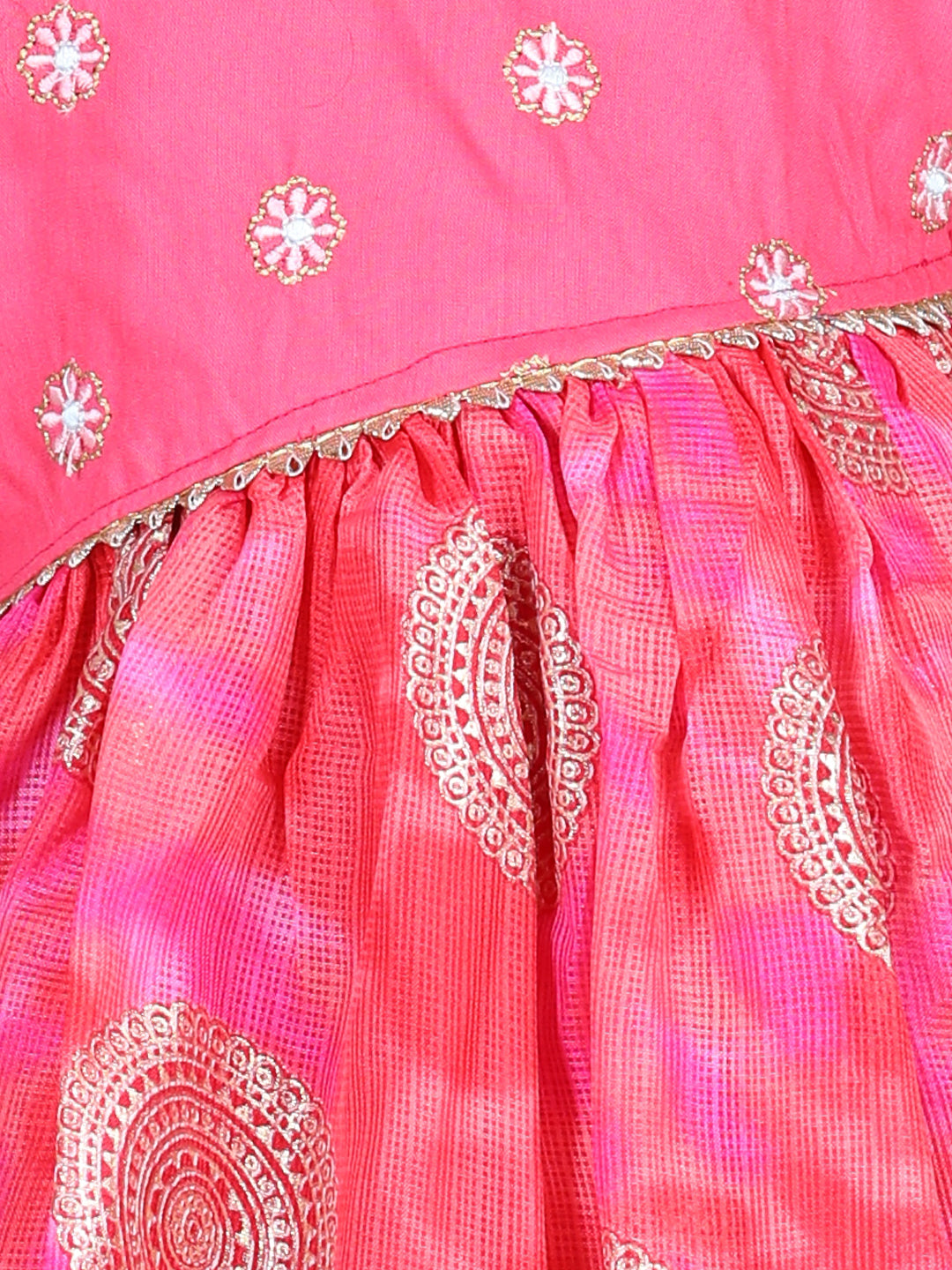 Pink Foil Printed and Embroidered Dress
