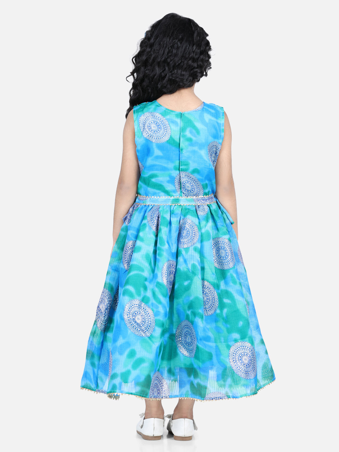 Blue Foil Printed and Embroidered Dress