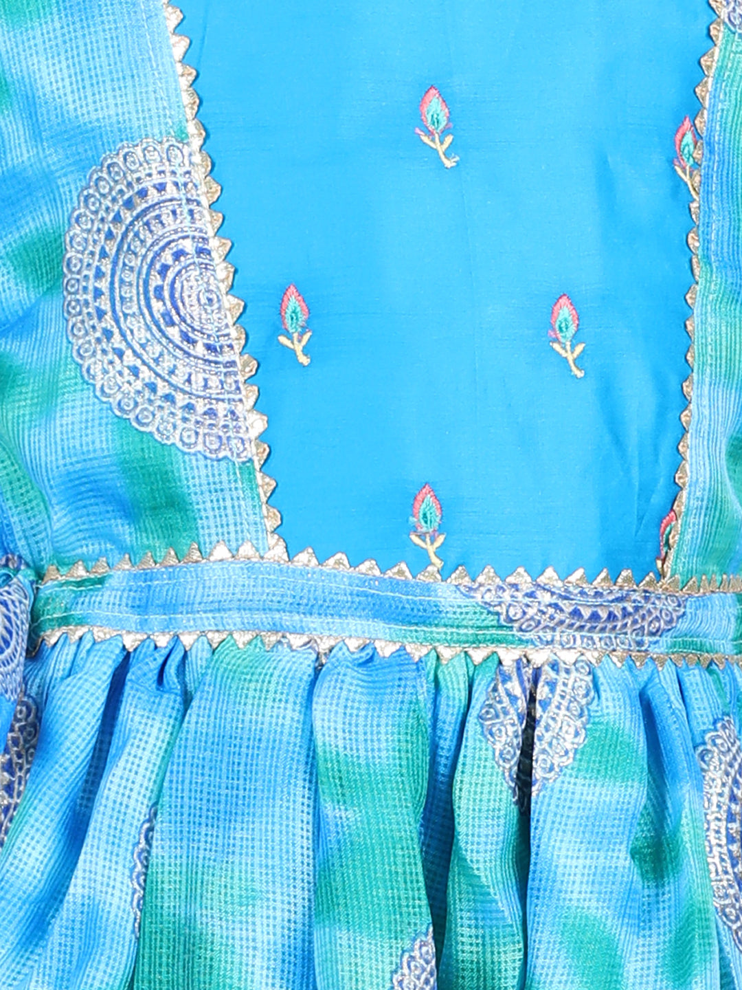 Blue Foil Printed and Embroidered Dress