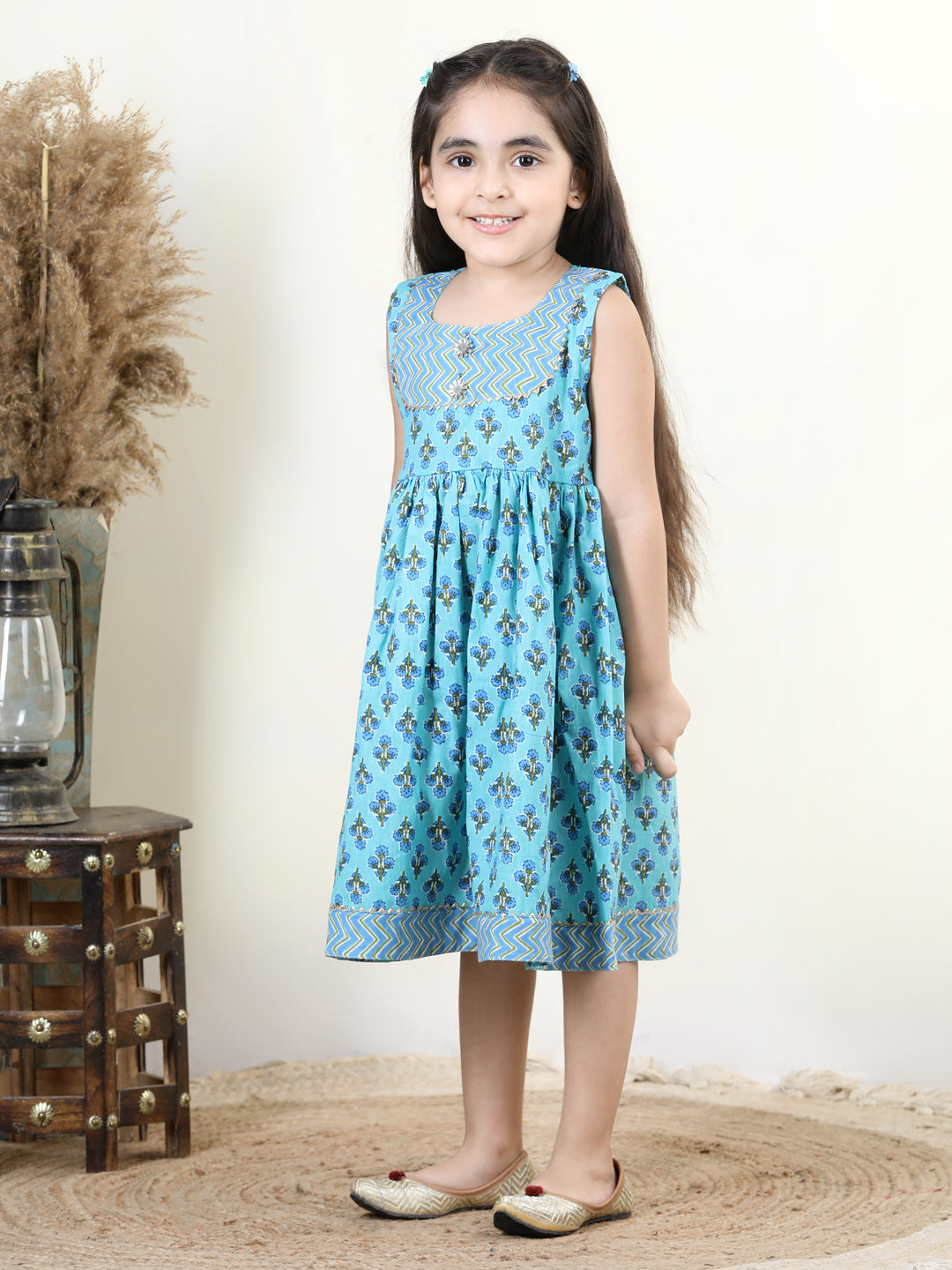 Light Blue cotton printed dress