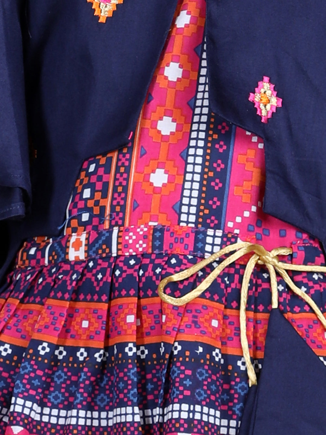 Blue Cotton Printed Dress with embroidered Jacket