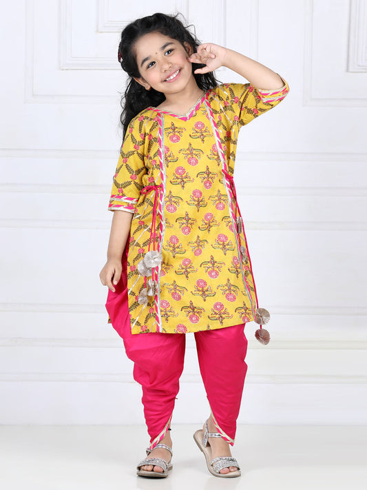Yellor kurti and Pink Dhoti