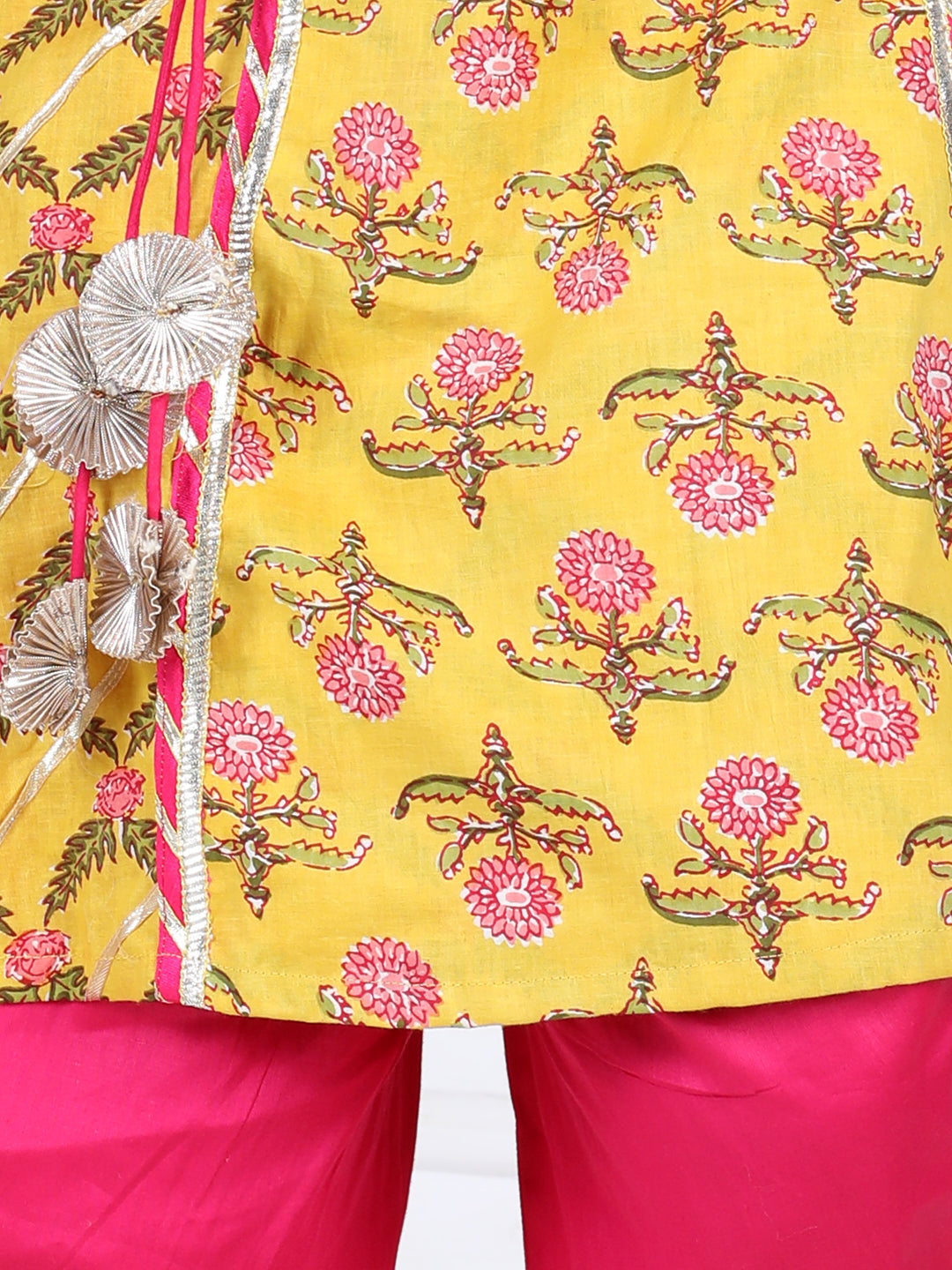Yellor kurti and Pink Dhoti